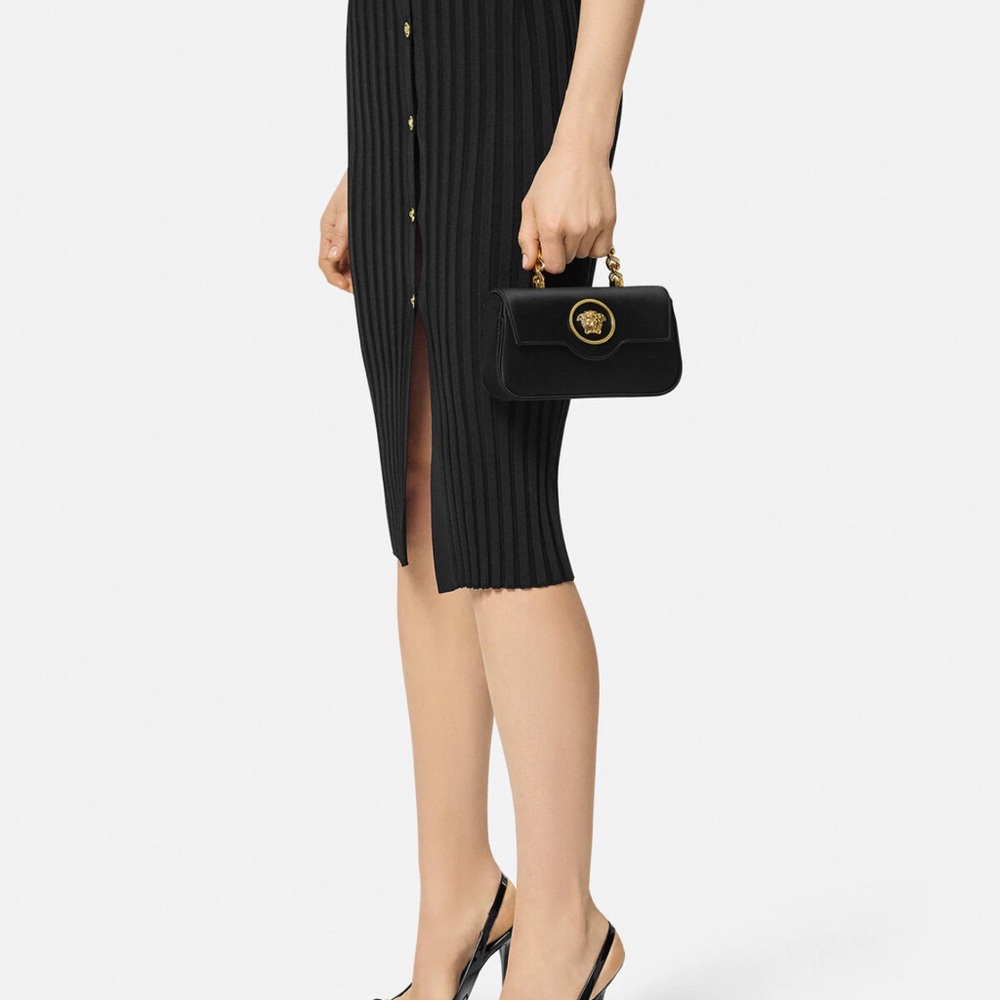 Versace Black and Gold Crossbody Bag with Gold Chain